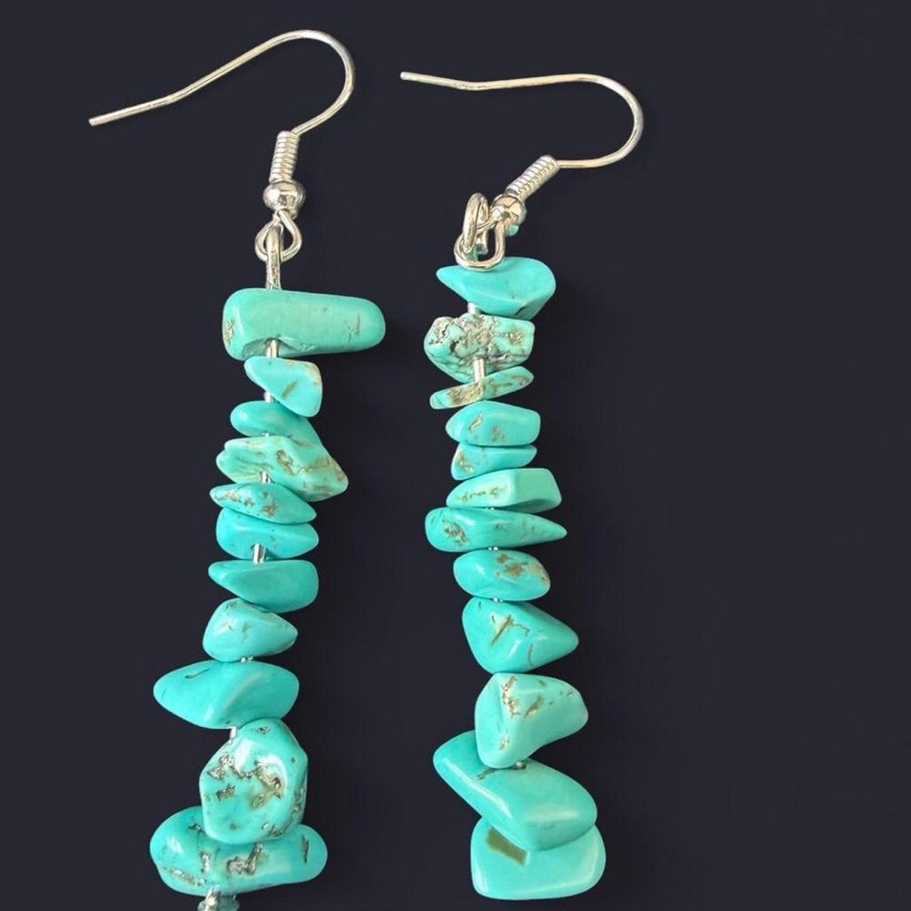 Blue Howlite Chip Drop Earrings with Silver Hooks